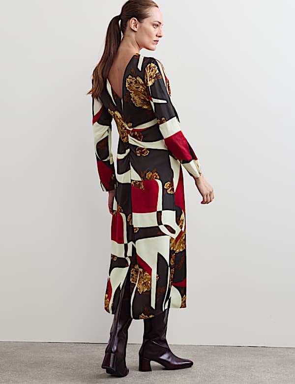 Floral Round Neck Midi Column Dress - NO