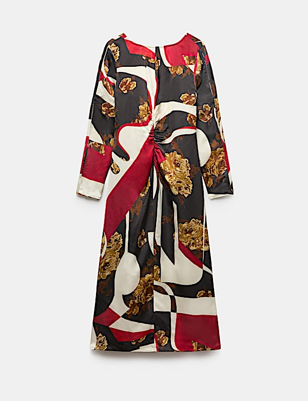 Floral Round Neck Midi Column Dress - NO