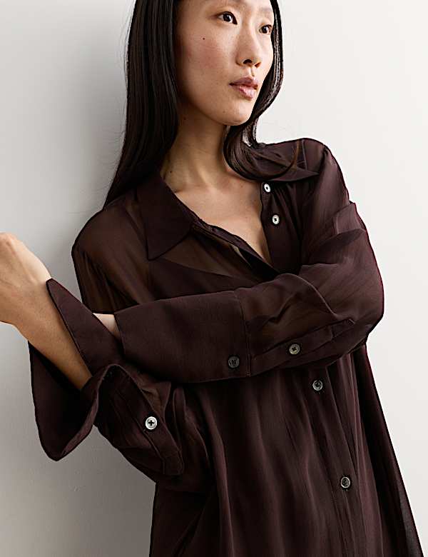 Georgette Collared Midi Shirt Dress - JE