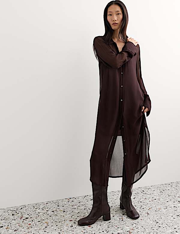 Georgette Collared Midi Shirt Dress - JE
