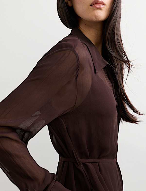 Georgette Collared Midi Shirt Dress - JE
