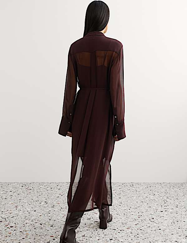 Georgette Collared Midi Shirt Dress - JE