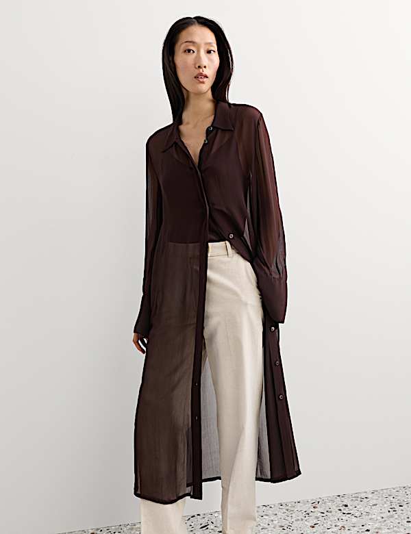 Georgette Collared Midi Shirt Dress - JE