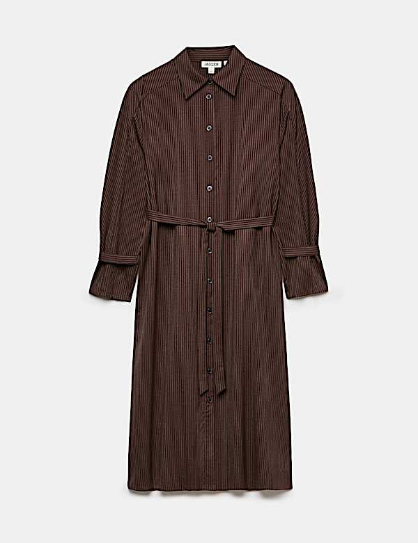 Robe midi coupe ajust&eacute;e en laine &agrave; fines rayures - CH