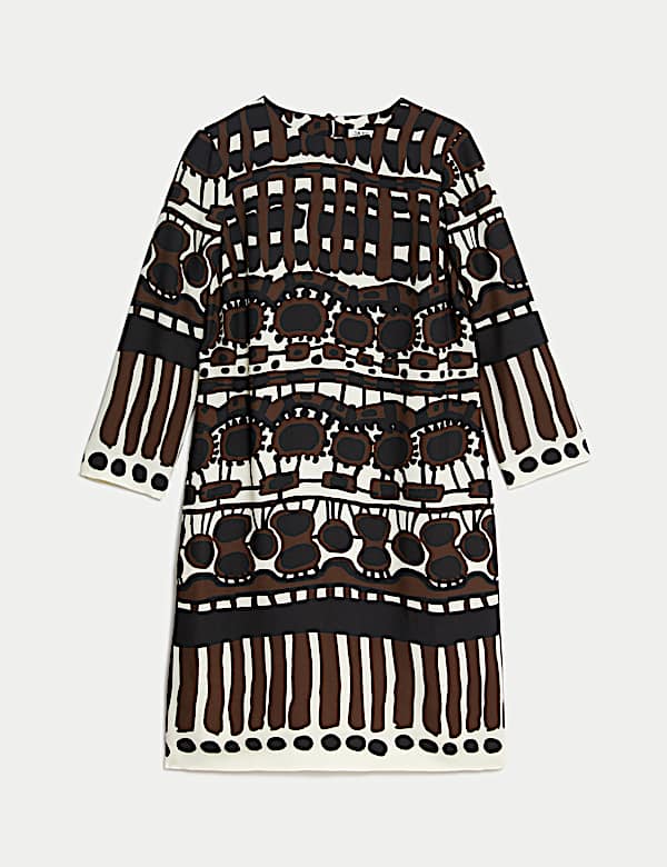 Gaun Terusan Panjang Lutut Bermotif - ID