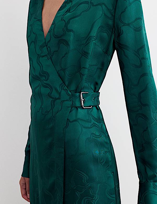 Floral Jacquard Midi Wrap Dress - NL