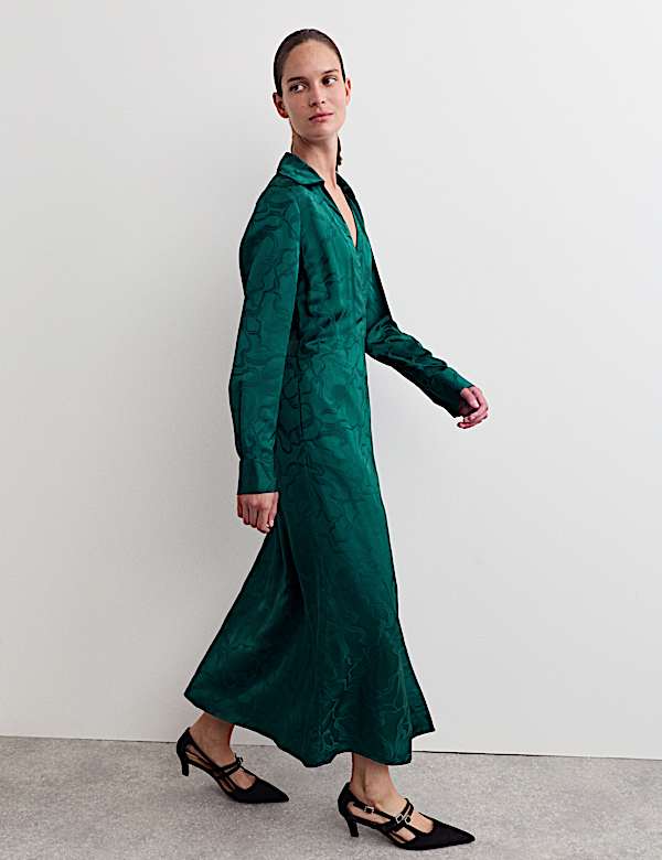 Floral Jacquard Midi Wrap Dress - NL