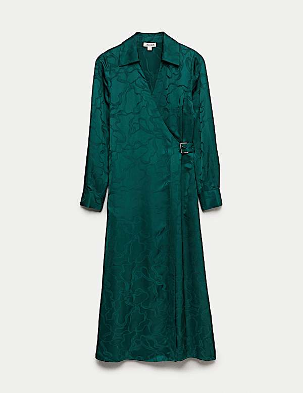 Floral Jacquard Midi Wrap Dress - NL