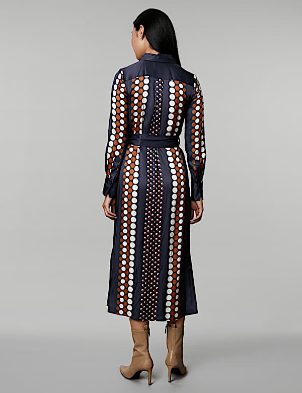 Gaun Kemeja Midi Kancing Penuh Motif Geometrik - ID