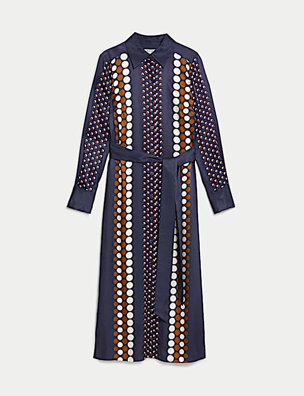 Gaun Kemeja Midi Kancing Penuh Motif Geometrik - ID