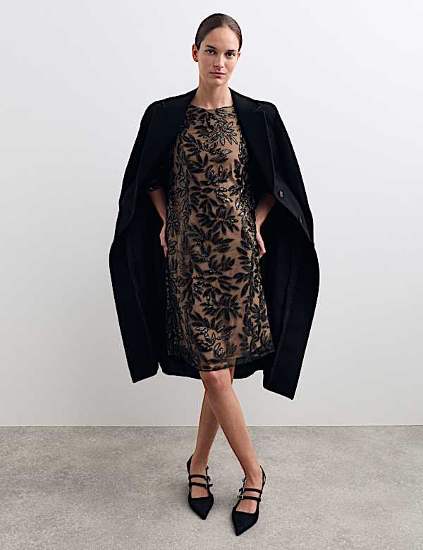 Sequin Round Neck Knee Length Shift Dress - NL