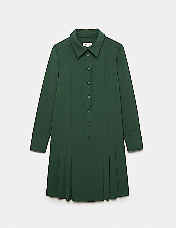 Crepe Pleated Knee Length Shirt Dress - NZ