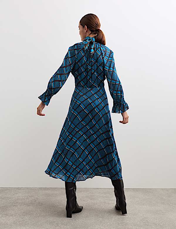 Checked Round Neck Midi Skater Dress - NL