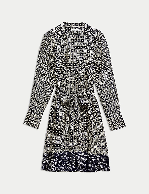 Printed Knee Length Shift Dress NAVY CREAM Dresses M S ES