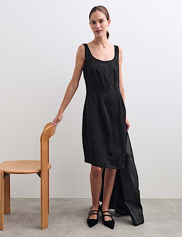 Floral Jacquard Mini Shift Dress with Cape - NL