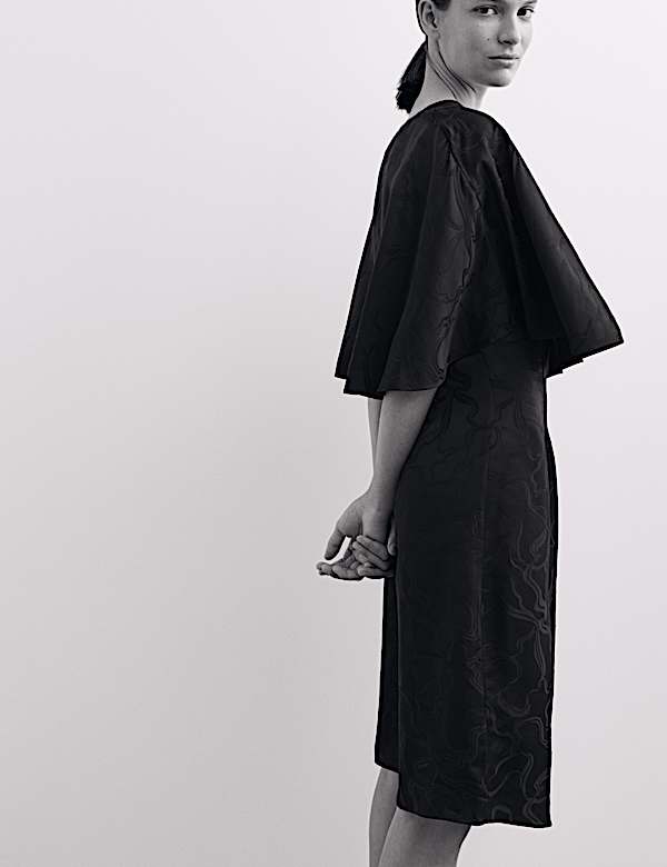 Floral Jacquard Mini Shift Dress with Cape - NL