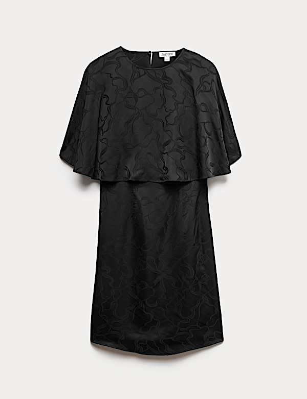 Floral Jacquard Mini Shift Dress with Cape - NL