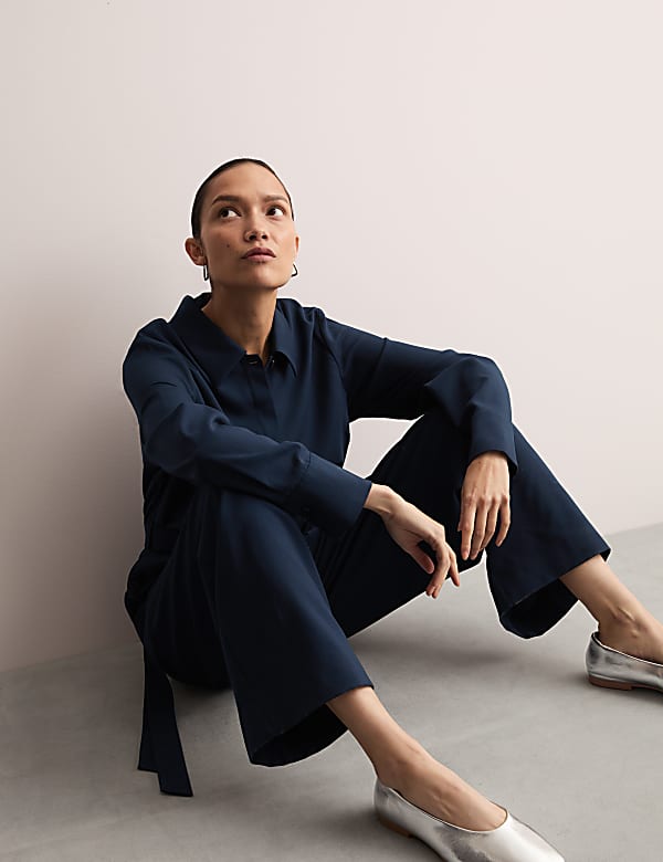 Wool Rich Belted Long Sleeve Jumpsuit - AU