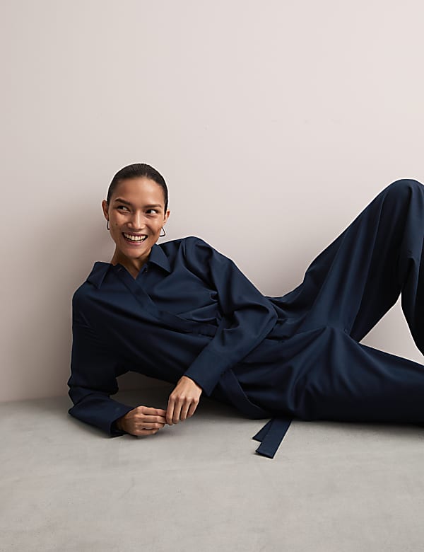 Wool Rich Belted Long Sleeve Jumpsuit - AU