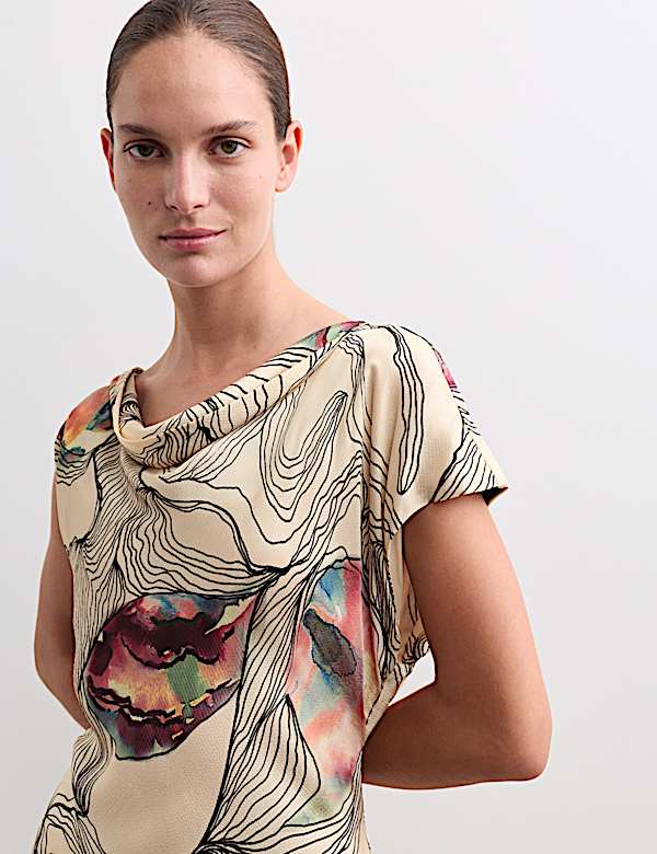 Oyster Print Cowl Neck Midaxi Column Dress - NL