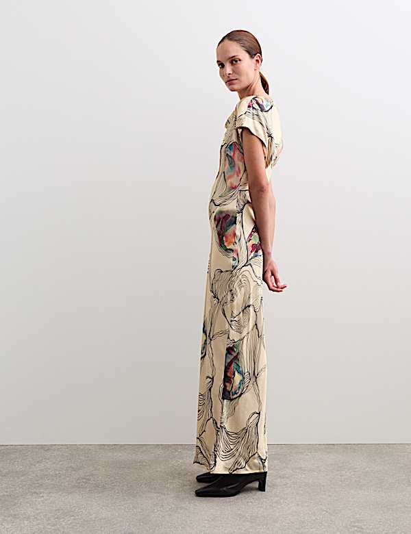 Oyster Print Cowl Neck Midaxi Column Dress - NL