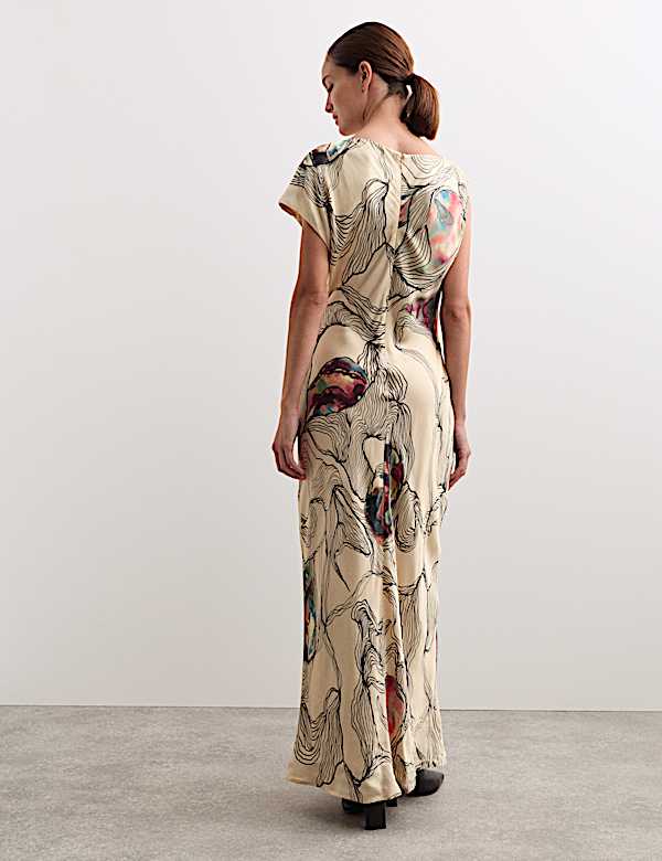 Oyster Print Cowl Neck Midaxi Column Dress - NL