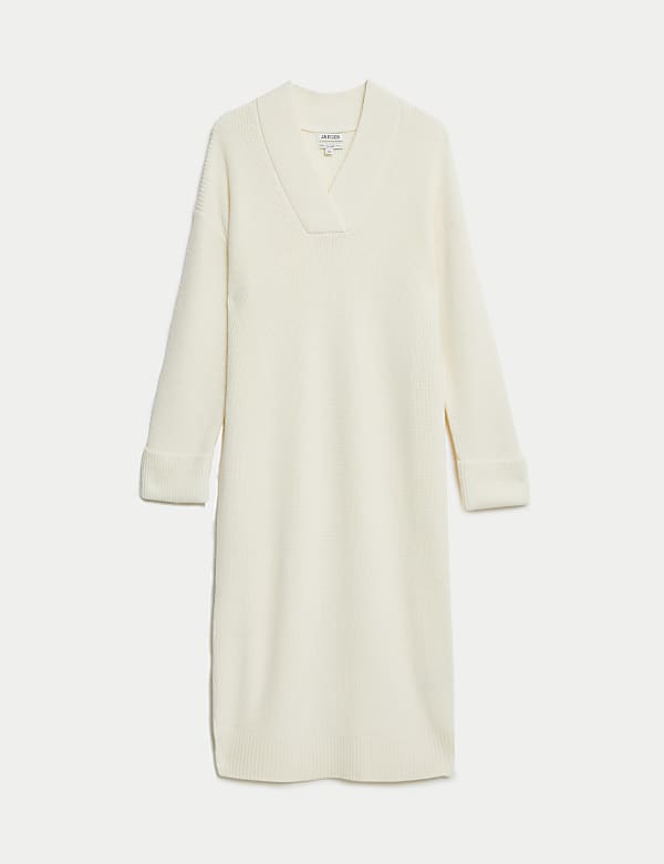 Pure Merino Wool Knitted V-Neck Dress - CA