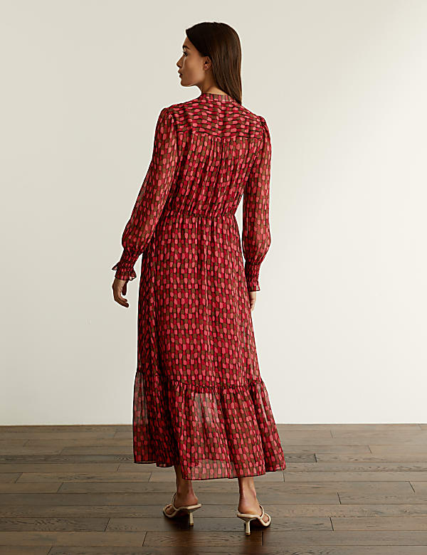 Printed Button Front Maxi Waisted Dress