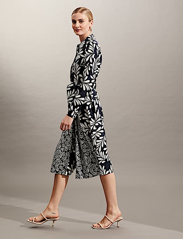 Robe midi style chemise 100&nbsp;% soie &agrave; motif fleuri - BE