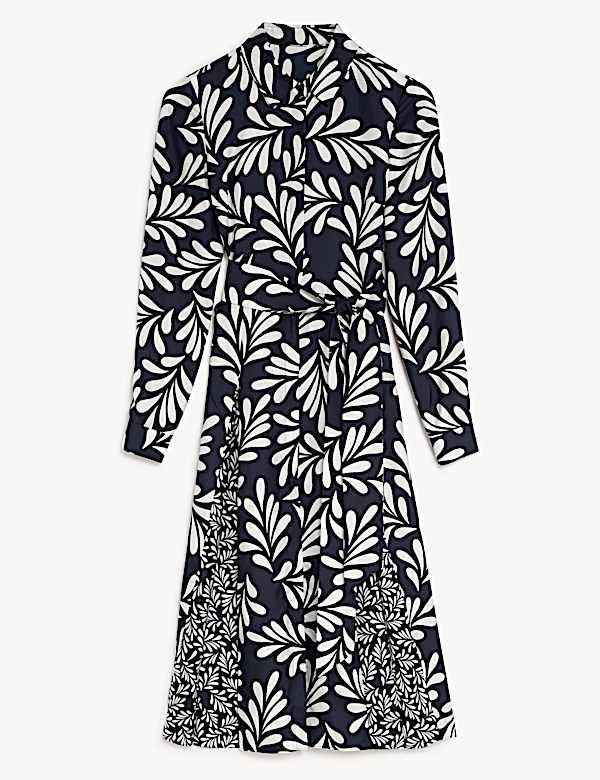 Robe midi style chemise 100&nbsp;% soie &agrave; motif fleuri - BE