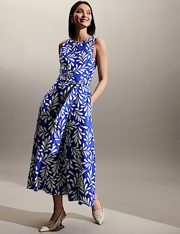 Pure Linen Floral Fit & Flare Dress - CA