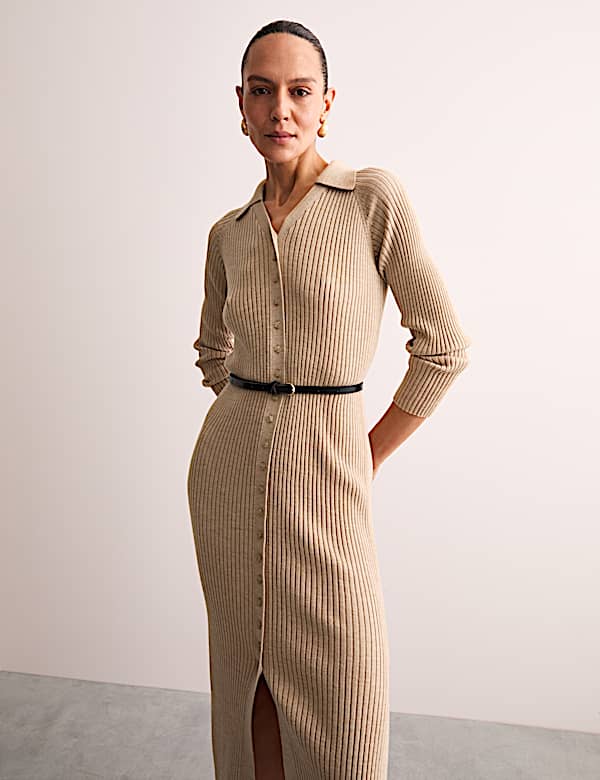 Robe midi coupe droite en maille 100 % laine mérinos - CA