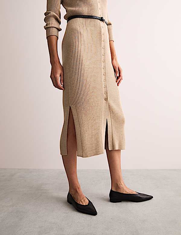 Robe midi coupe droite en maille 100 % laine mérinos - CA