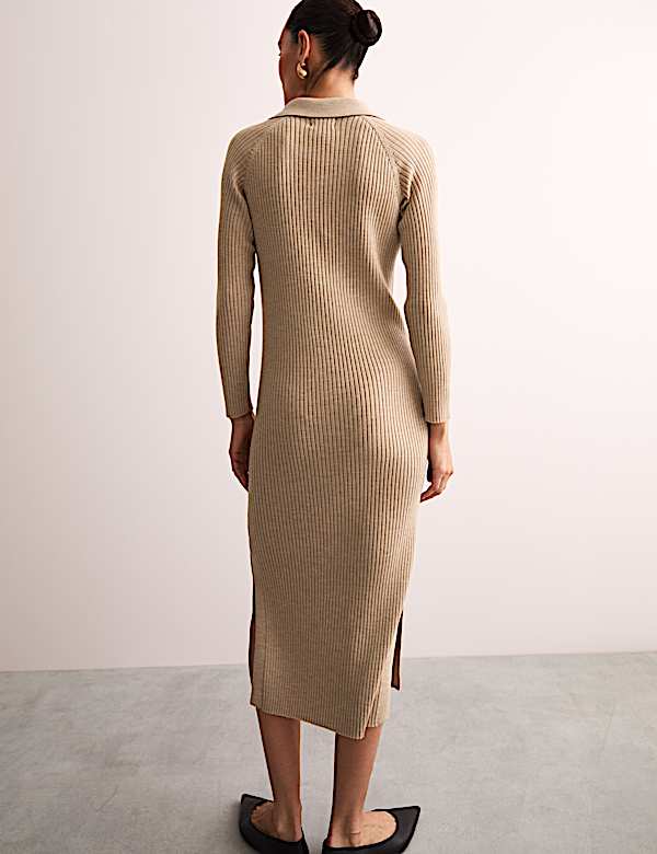 Robe midi coupe droite en maille 100 % laine mérinos - CA