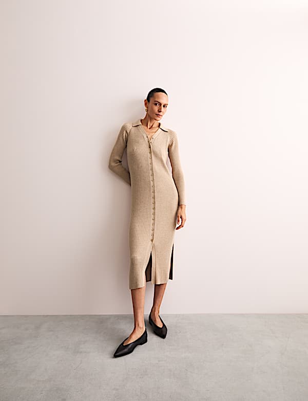 Robe midi coupe droite en maille 100 % laine mérinos - CA