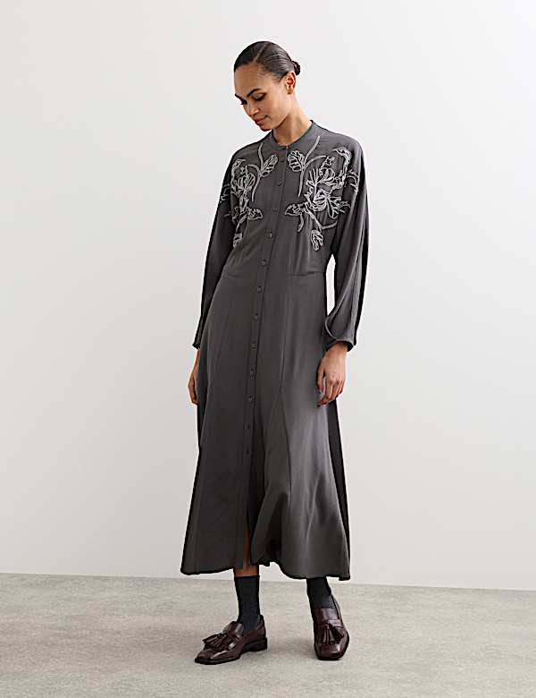 Geborduurde midi-skaterjurk met wol - NL