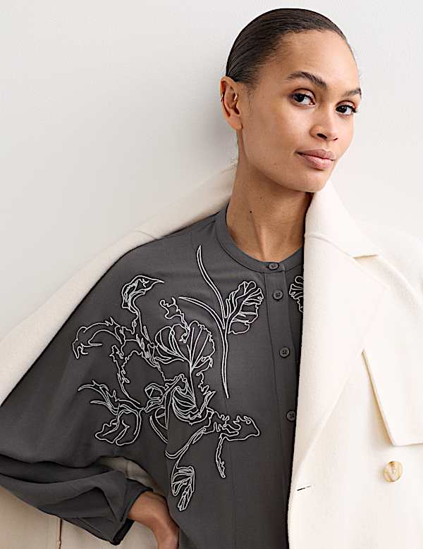 Geborduurde midi-skaterjurk met wol - NL