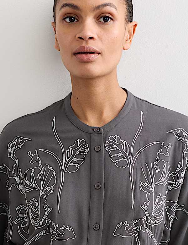 Geborduurde midi-skaterjurk met wol - NL