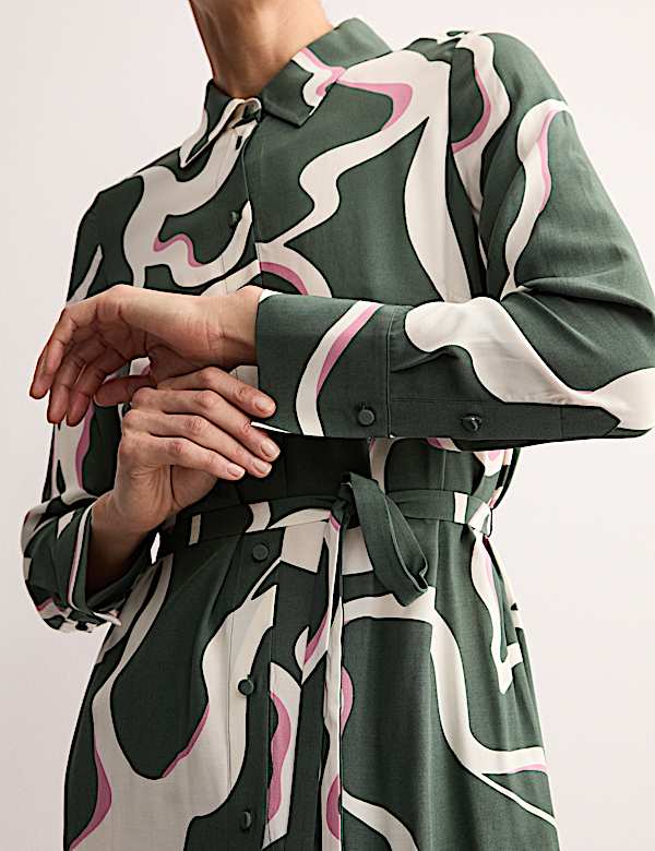 Robe midi style chemise avec imprim&eacute; et ceinture - CA