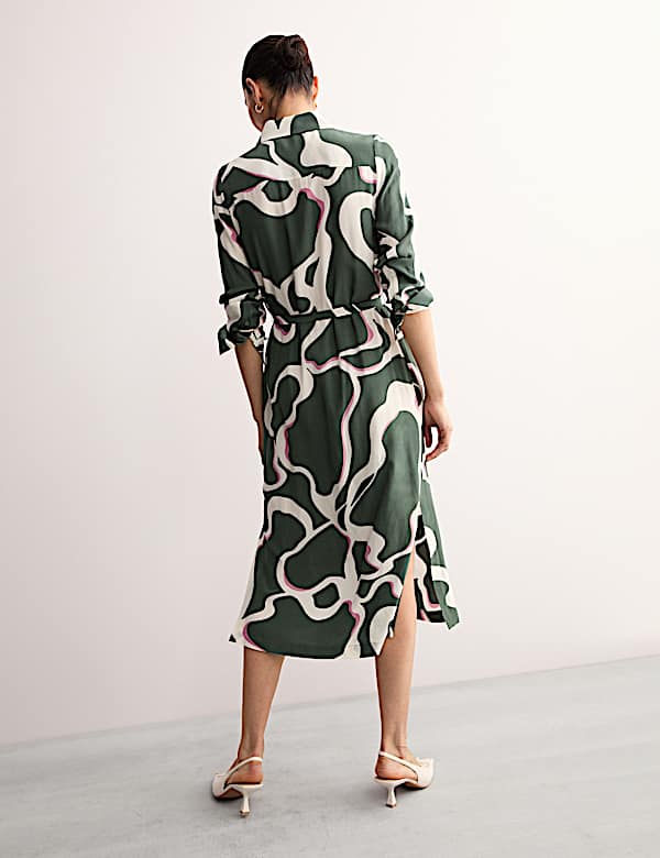 Robe midi style chemise avec imprim&eacute; et ceinture - CA