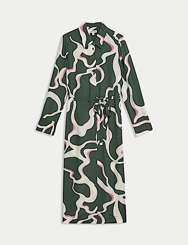 Robe midi style chemise avec imprim&eacute; et ceinture - CA