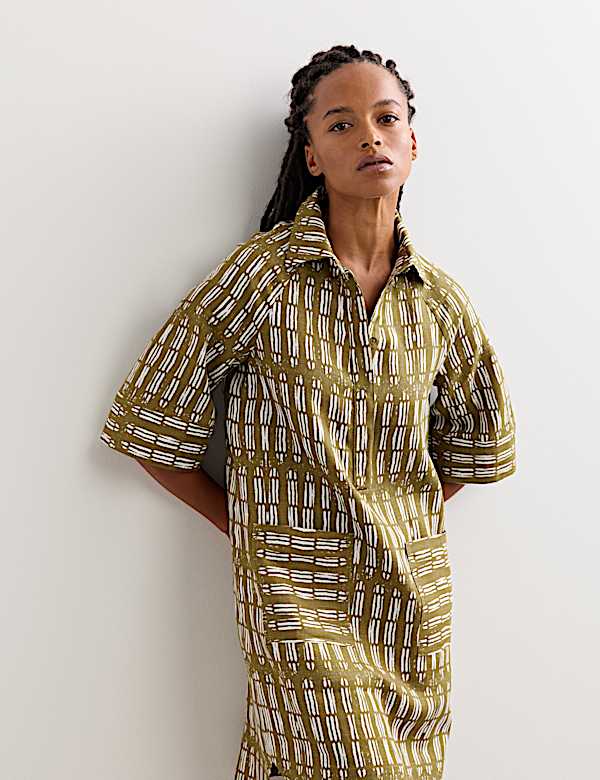 Pure Linen Dash Print Shift Dress - FR