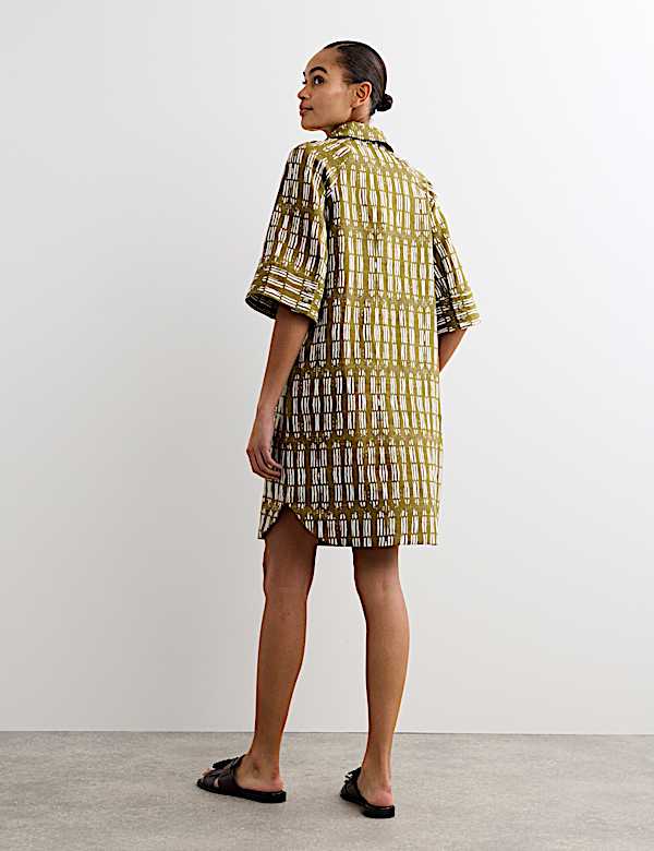 Pure Linen Dash Print Shift Dress - BE