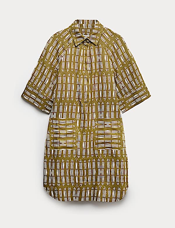 Pure Linen Dash Print Shift Dress - FR