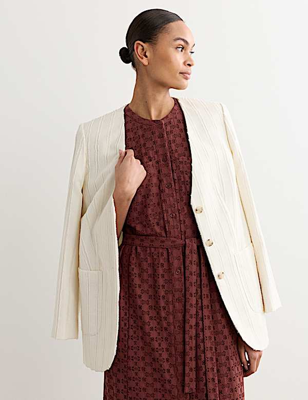 Robe chemise midi en coton m&eacute;lang&eacute; avec dentelle - BE