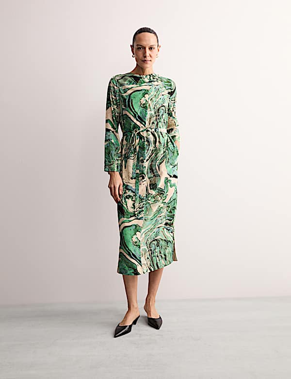 Midi-kokerjurk met marmerprint - BE