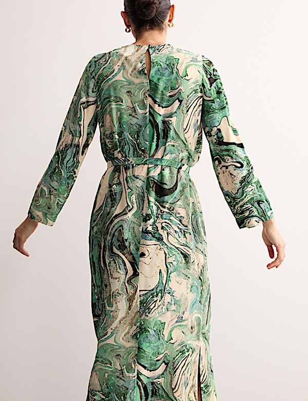 Midi-kokerjurk met marmerprint - BE