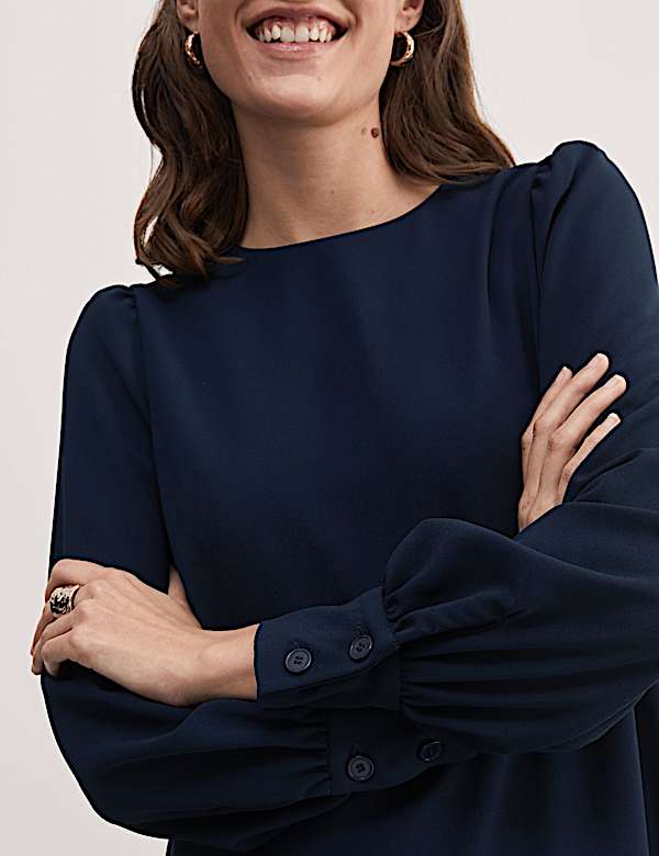 Vestido recto por la rodilla de crep&eacute; de escote cerrado - ES