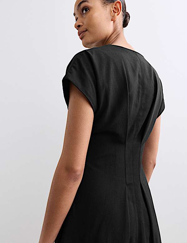 Lyocell Blend V-Neck Midi Skater Dress - CA