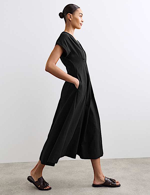 Lyocell Blend V-Neck Midi Skater Dress - CA